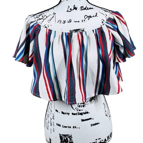 Lost  Wander white crop top women Striped Off Shoulder Crop Top size L boho - Picture 1 of 14